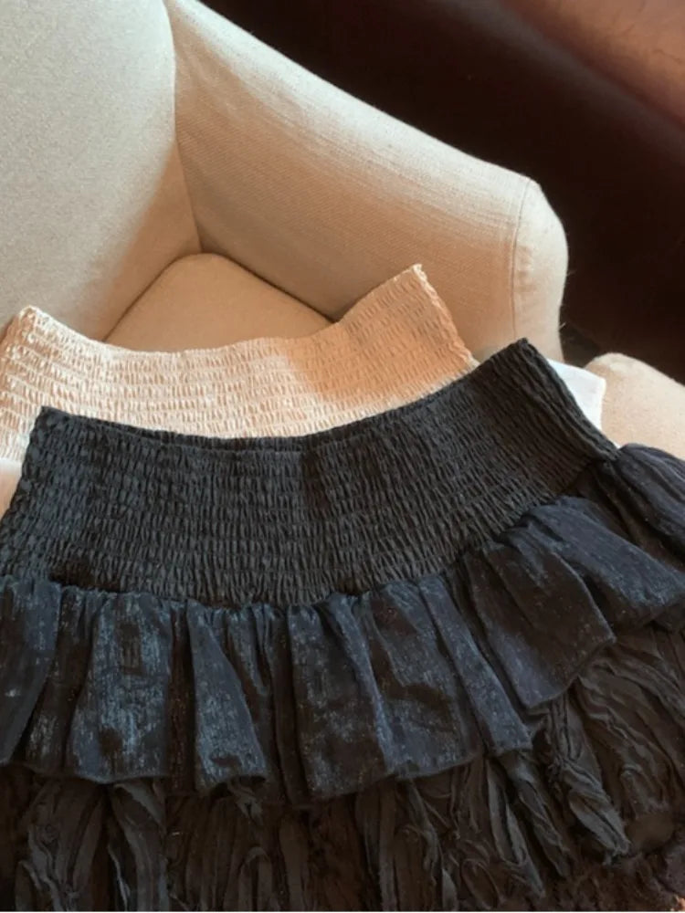 Spring Sweet Sle Cake Ort Skirt High Waist Women'S Lace Trim A-Line Skirt Slimming Versatile Ort Dres