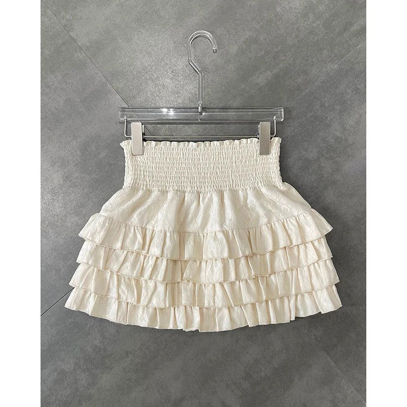 Streetwear Y2K Ruffles Mini Skirts Women Sweet Kawaii High Waist Lace a Line Skirt Summer Korean Fashion Black Ball Gown Skirts