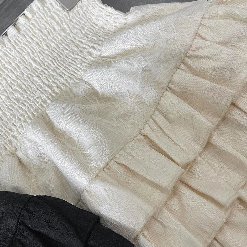 Streetwear Y2K Ruffles Mini Skirts Women Sweet Kawaii High Waist Lace a Line Skirt Summer Korean Fashion Black Ball Gown Skirts