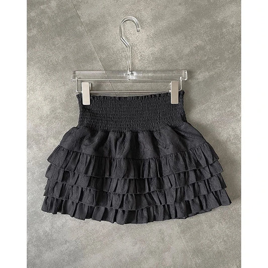 Streetwear Y2K Ruffles Mini Skirts Women Sweet Kawaii High Waist Lace a Line Skirt Summer Korean Fashion Black Ball Gown Skirts