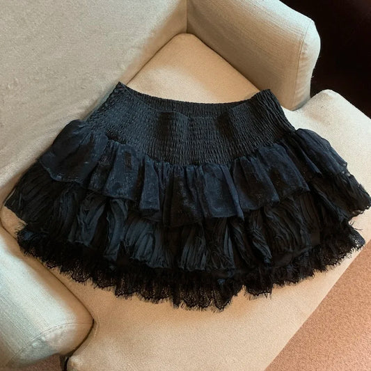 Spring Sweet Sle Cake Ort Skirt High Waist Women'S Lace Trim A-Line Skirt Slimming Versatile Ort Dres